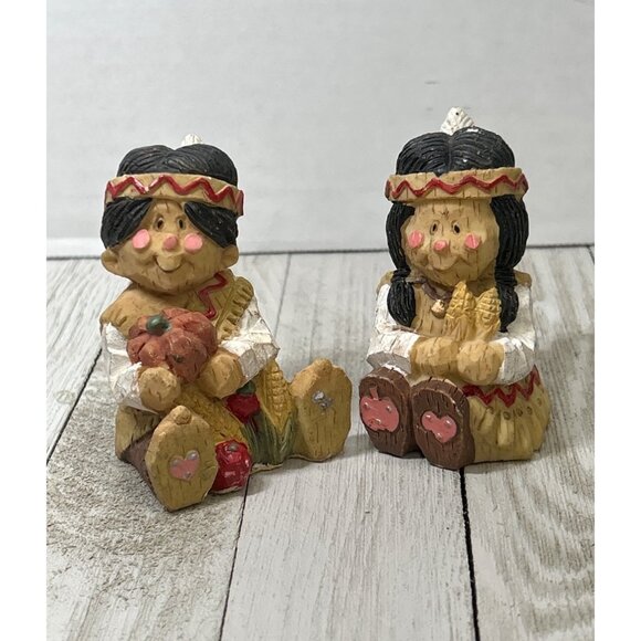 Vintage Native American Boy and Girl Figurines Thanksgiving Children Resin - Picture 1 of 10